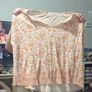 Lucky Brand Orange and Cream Blouse
